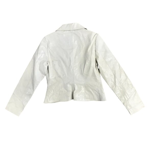 Leather Blazer Womens 6 Green Croc-Embossed One Button Ltweight Y2K Metrostyle - Picture 2 of 11